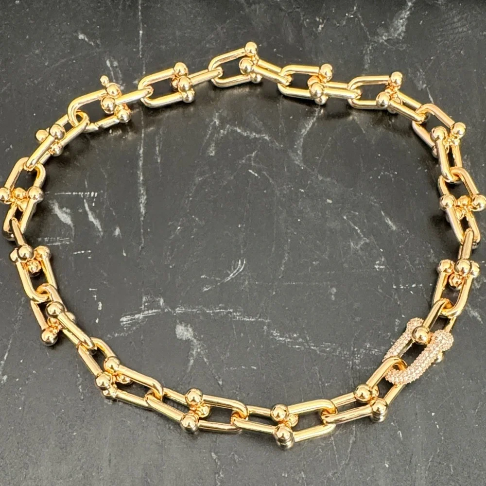 Elegant Designer Inspired Gold and rhinestone Chain Necklace
